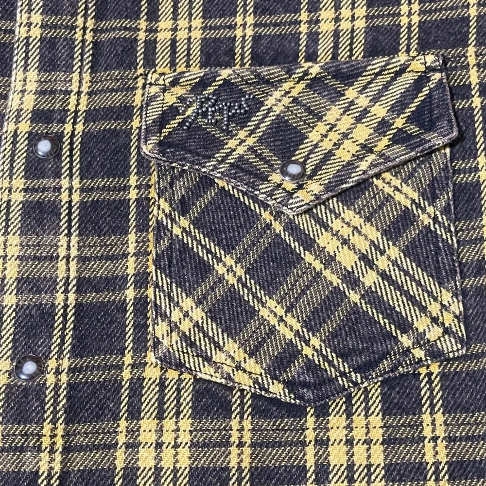 PrpsFlannel Shirt‎ Men Medium Brown Plaid Pearl Snap  Western Heavy Cowboy NEW
